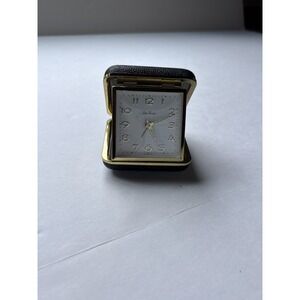 Vintage Seth Thomas Traveling Alarm Clock ~Perfect Black Leather Case